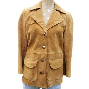 Vintage Suede Leather Blazer Button Coat